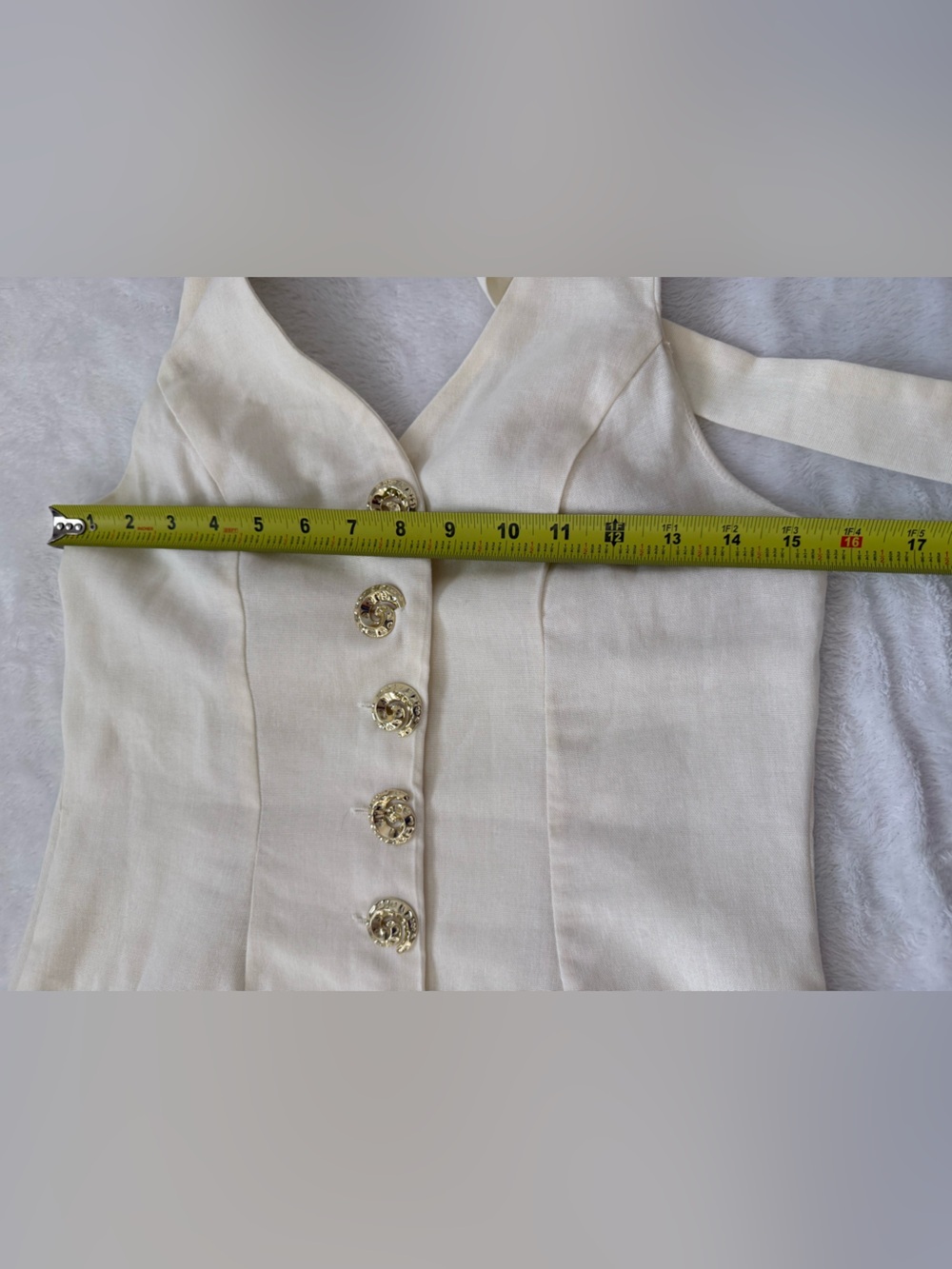 SHEIN Cream Halter Midi Dress Gold Button Detail Open Back Size M NWOT - Picture 9 of 12